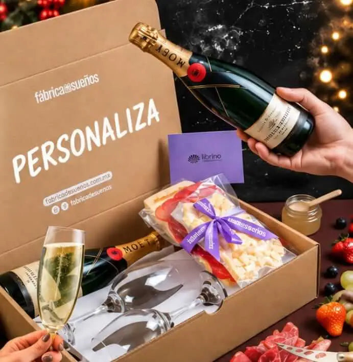 Kit de brindis con champaña, copas y quesos