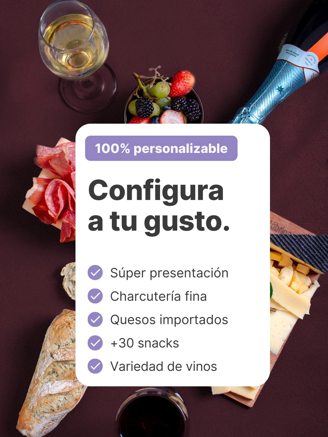 Personaliza Kit Carnes Frías, Quesos Importados y Vino - Grande