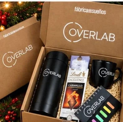 Kit con termo, taza y chocolate para Overlab