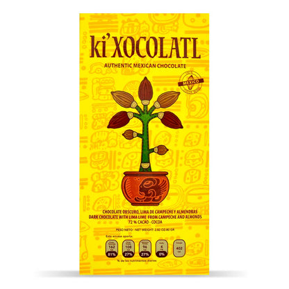 Barra Gourmet "ki'Xocolatl" Chocolate Oscuro con Lima de Campeche y Almendra