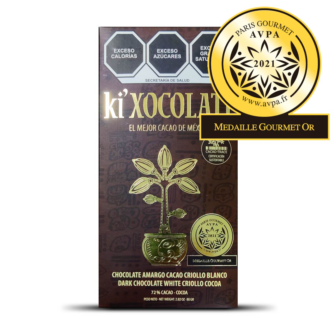 Barra Gourmet "ki'Xocolatl" Chocolate Amargo Cacao Criollo Blanco 72%