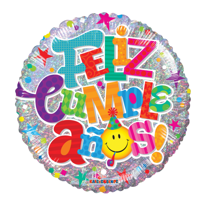 Globo Jumbo "Feliz Cumpleaños Emoji" 95cm Holográfico