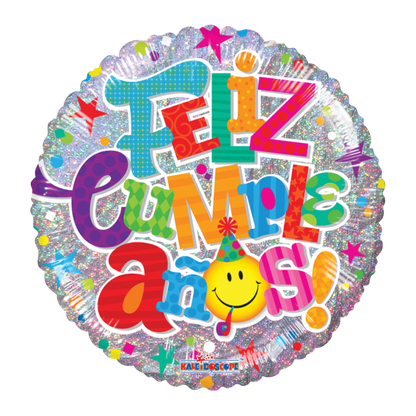 Globo Jumbo "Feliz Cumpleaños Emoji" 95cm Holográfico